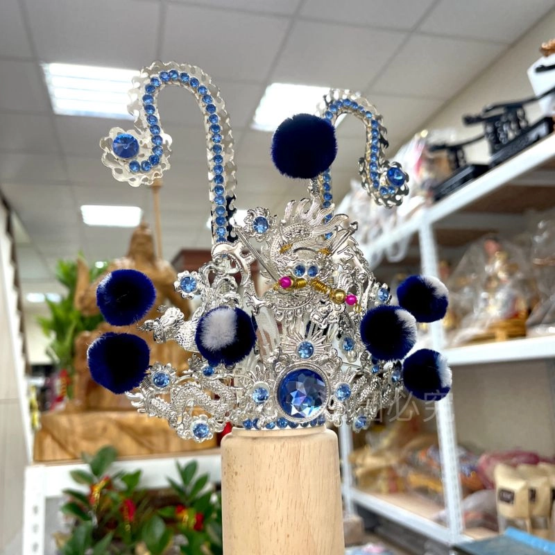 臺灣柳絲帽_銀底藍絨球