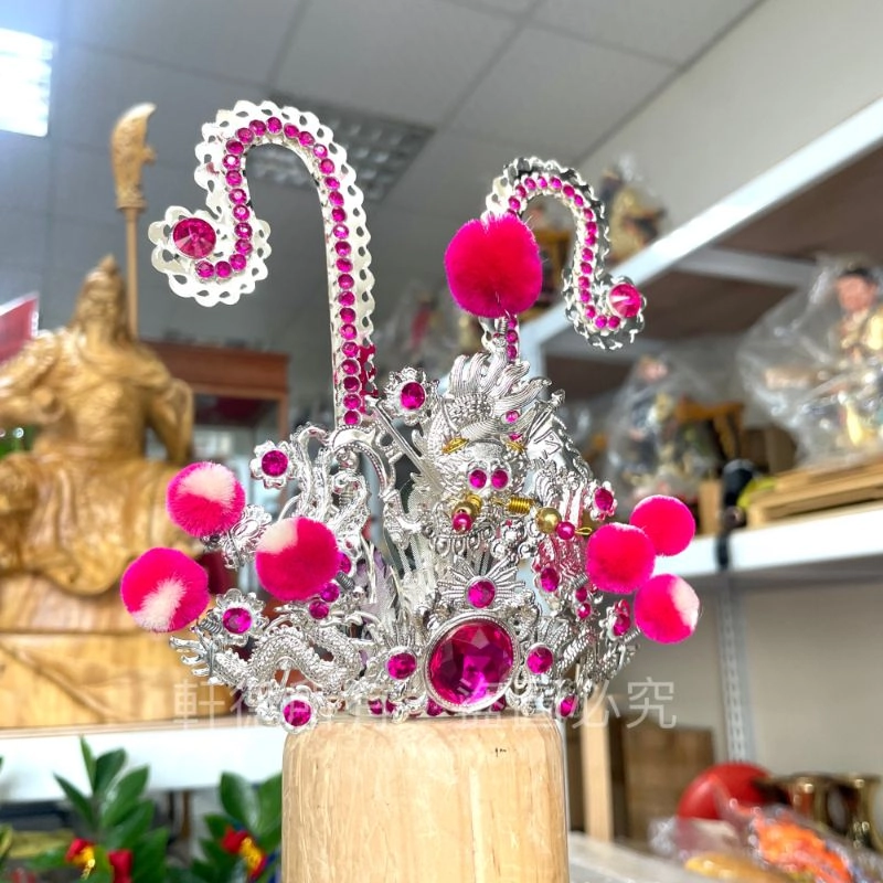 臺灣柳絲帽_銀底粉絨球