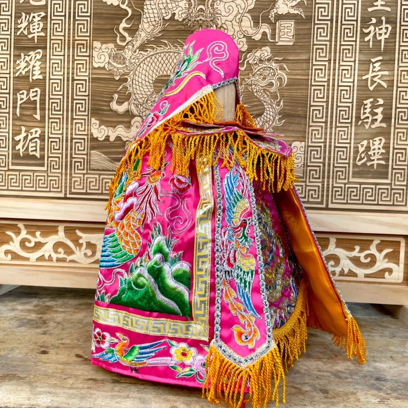 經典平繡蔥線鳳袍_粉
